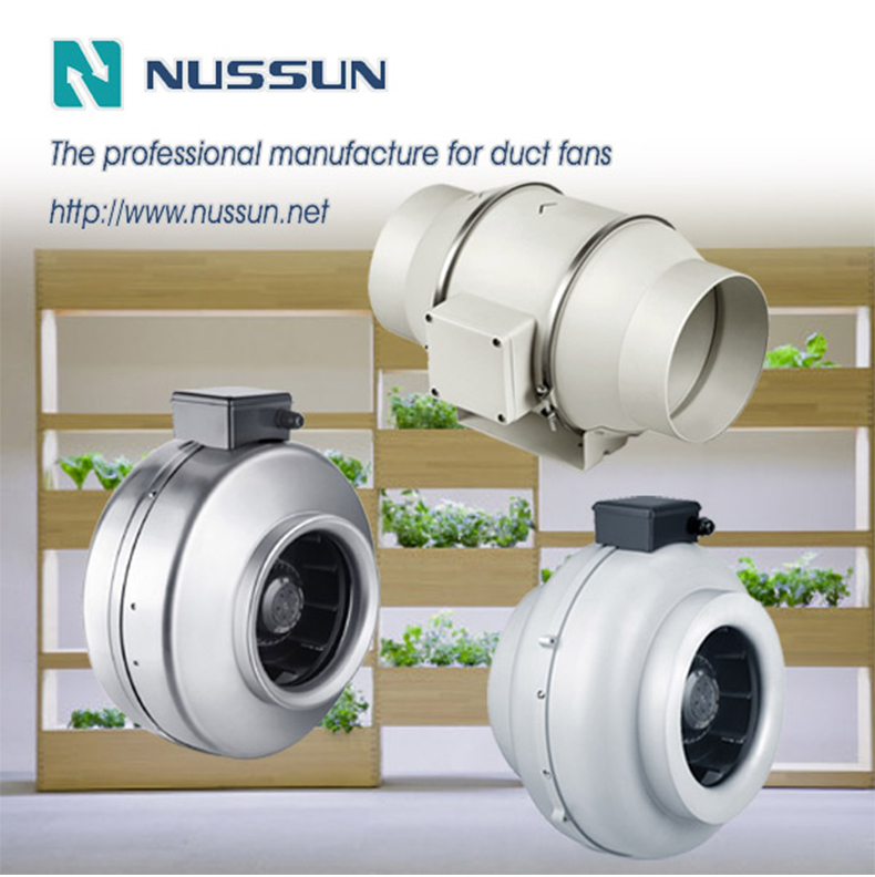 Nussun High Efficiency Silent Hydroponic Exhaust 4 5 6 8 10 Inch Mixed Flow Duct Fan