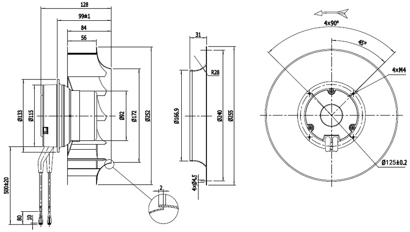 NUSSUN 250mm EC Centrifugal Fan Metal Housing IP54 Ventilation Cooling Fan Industrial Centrifugal Fan