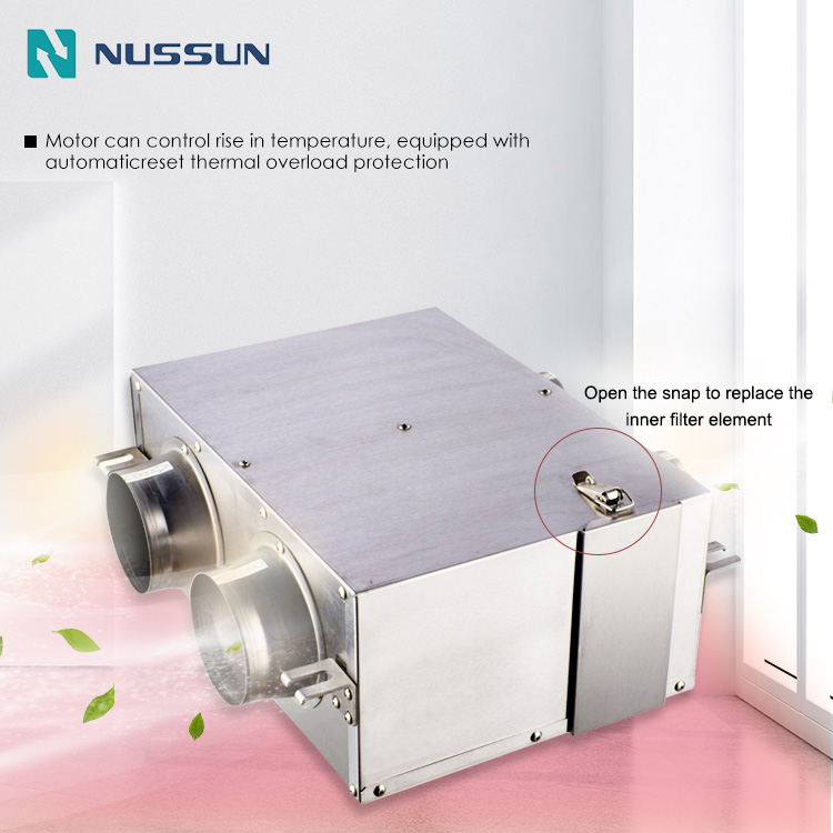 NUSSUN 100mm Ventilation Duct Blower Ac Duct Fan PM2.5 HEPA Filter Acoustic Box Fan