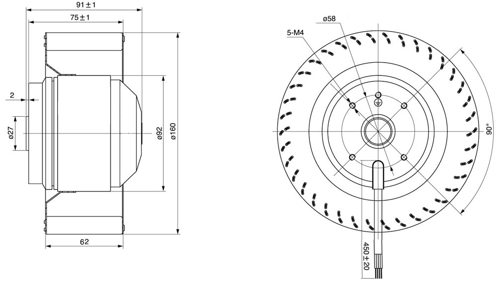 NUSSUN Centrifugal Blower Fan Industrial AC 220V/230V 160mm Forward Centrifugal Fan With Steel Impeller