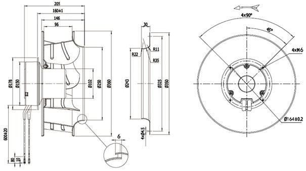 NUSSUN 355mm EC External Rotor Motor Powered Backward Curved Centrifugal Fan