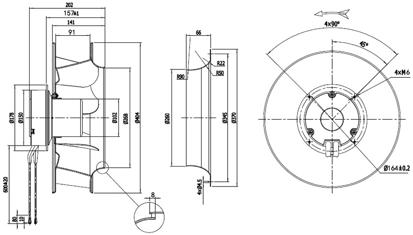 NUSSUN EC Aluminium Alloy 400mm Backward Centrifugal Fan Three-phase 1~230vac IP54 Air Cleaner/air Purifier