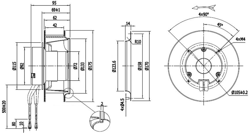 NUSSUN 133-630mm 230v Ec Ac Dc Fan Wheel Duct Cabinet Backward Centrifugal Fan