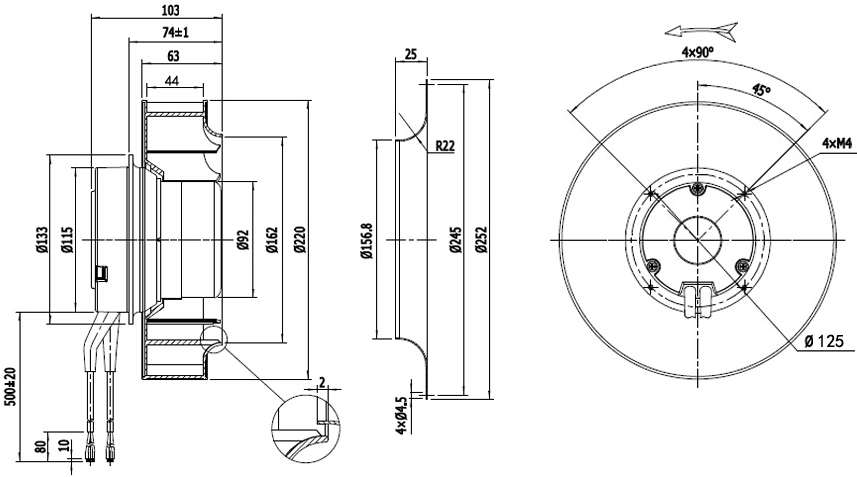 NUSSUN 133-630mm 1150CMH Ffu Exhaust Air Purifier Industrial EC Backward Curved Centrifugal Fan