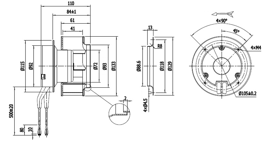 NUSSUN 133-630mm 259-8696cfm Silent Motor For Centrifugal Fan Ac Backward Curved 259 Cfm Spiral Centrifugal Fan