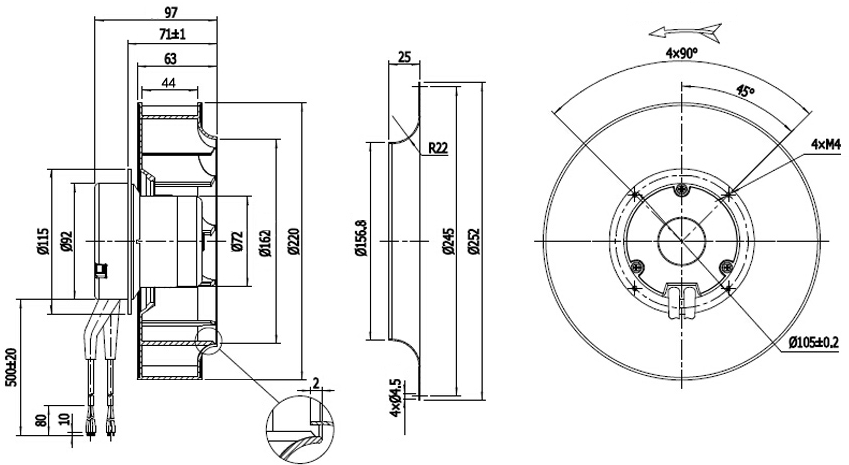 NUSSUN 230V 220mm Industrial Centrifugal Fan Boiler Cooling Exhaust Ffu Ec Backward Centrifugal Fan