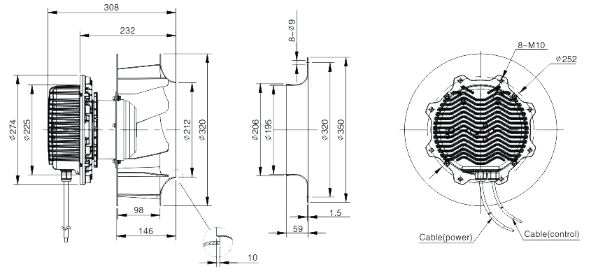NUSSUN 310mm EC Wholesale Low Noise Aluminum Alloy Impeller Backward Centrifugal Fan External Motor