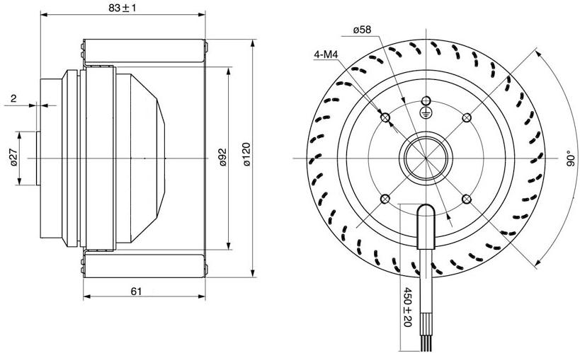 NUSSUN 230vdc IP44 120mm AC Fan Forward-curved Centrifugal Fan With Steel Impeller External Rotor Motor