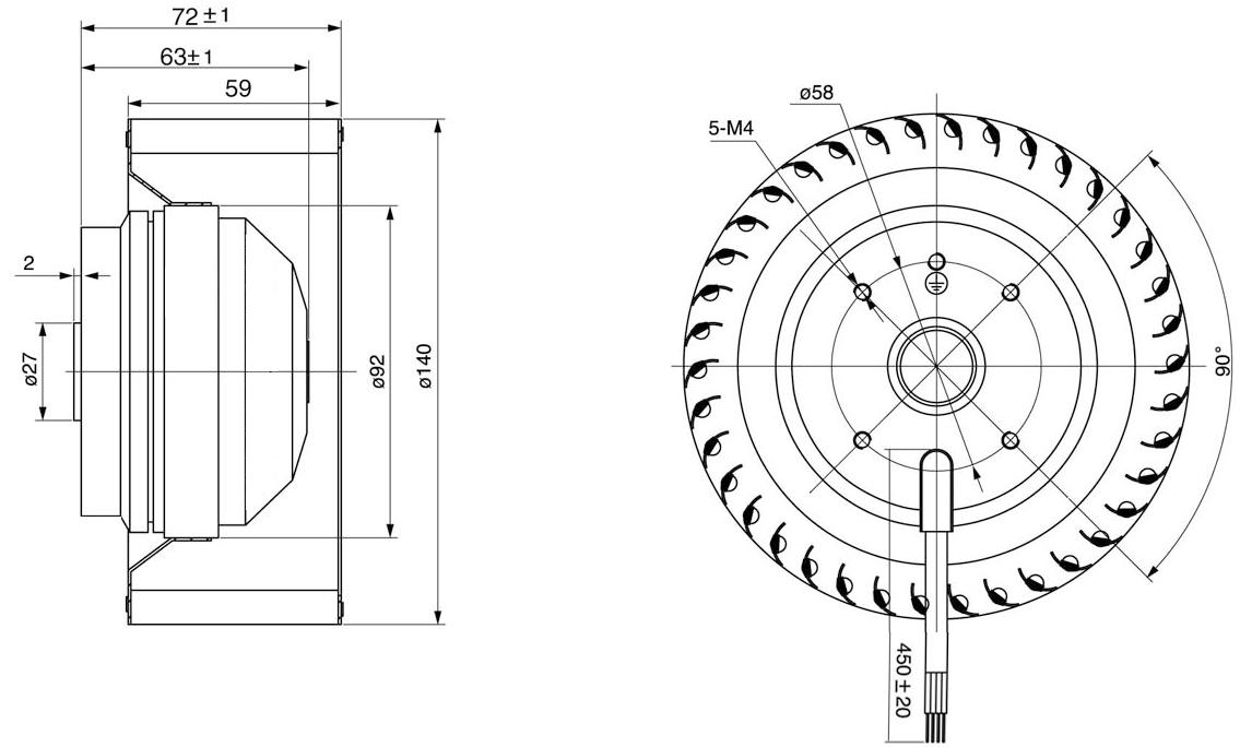 NUSSUN 140mm Steel Impeller AC Forward Centrifugal Fan Single-phase Three-phase Ball Bearing 220V Ventilating Equipment