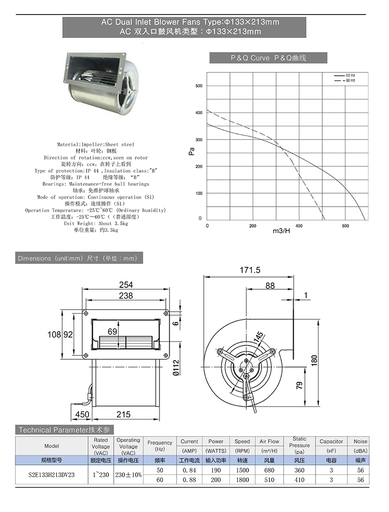 AC Double Inlet Centrifugal Blower Fans