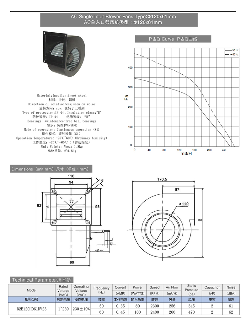 AC Single Inlet Centrifugal Blower Fans