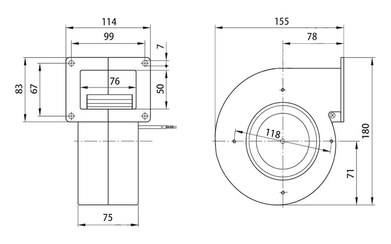 NUSSUN 108mm High Temperature Forward Impeller Exhaust Centrifugal Fan DC Single Inlet Blower Fan