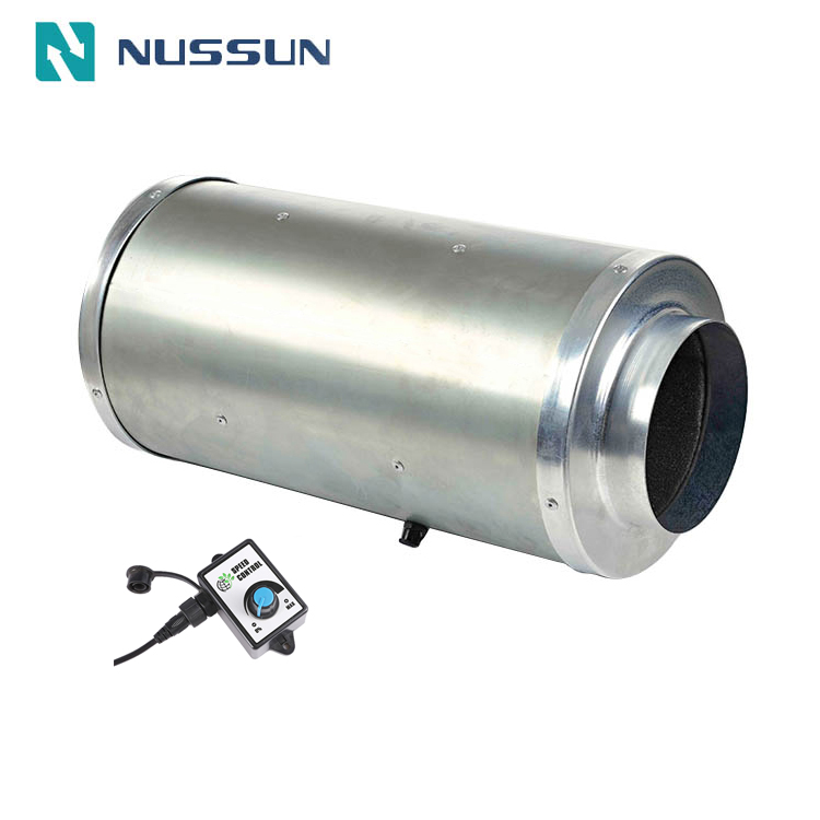 NUSSUN 8 inch Super Quiet Mixed Flow Impeller EC Fan Motor Duct Fan with Sound Absorb Muffler (NE-A200J)