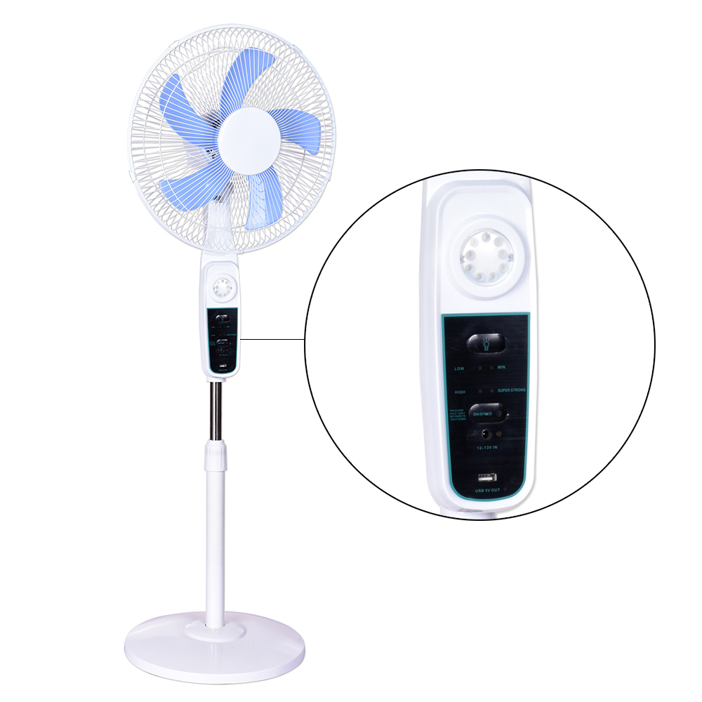 16 Inch Remote Control Solar Powered Rechargeable Stand Fan With LED Light