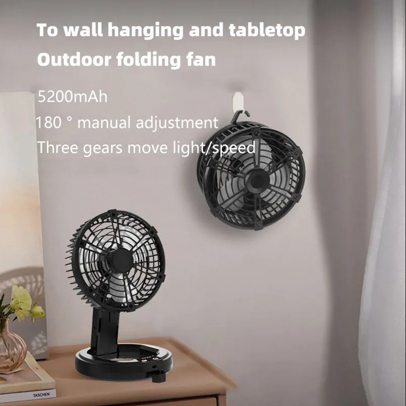 Outdoor Camping Hanging Foldable 6 Inch Table Fan Light USB Rechargeable Mini Folding Fan