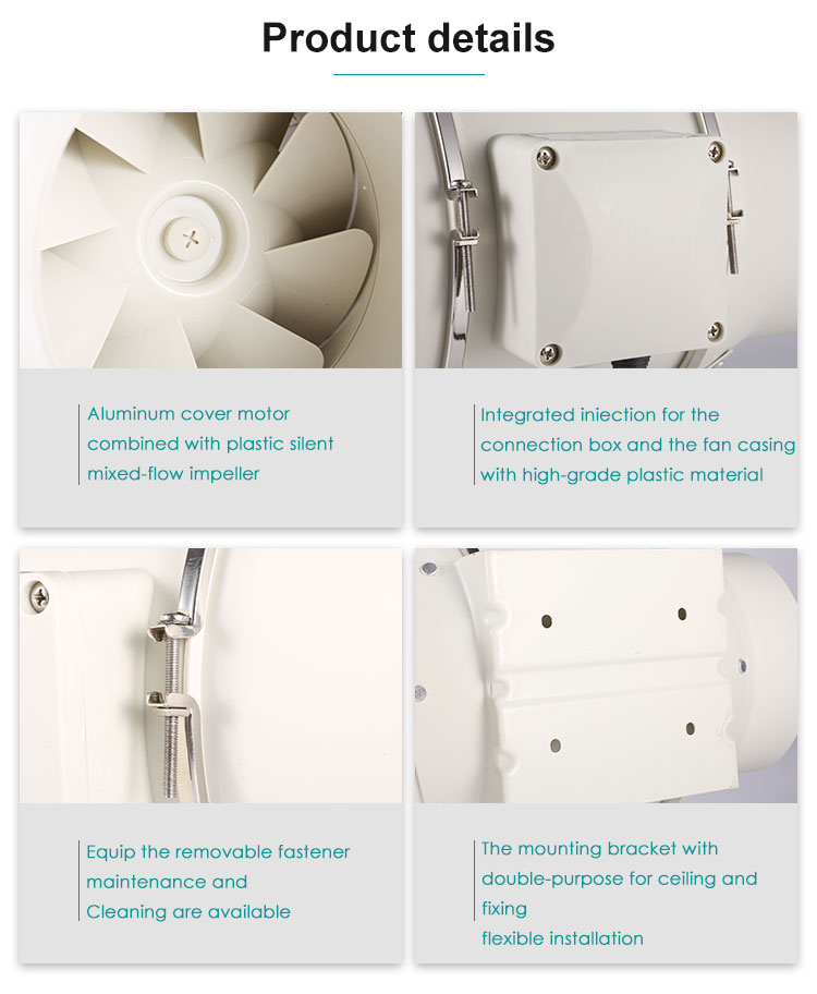 mixed flow ABS impeller ec inline duct fan